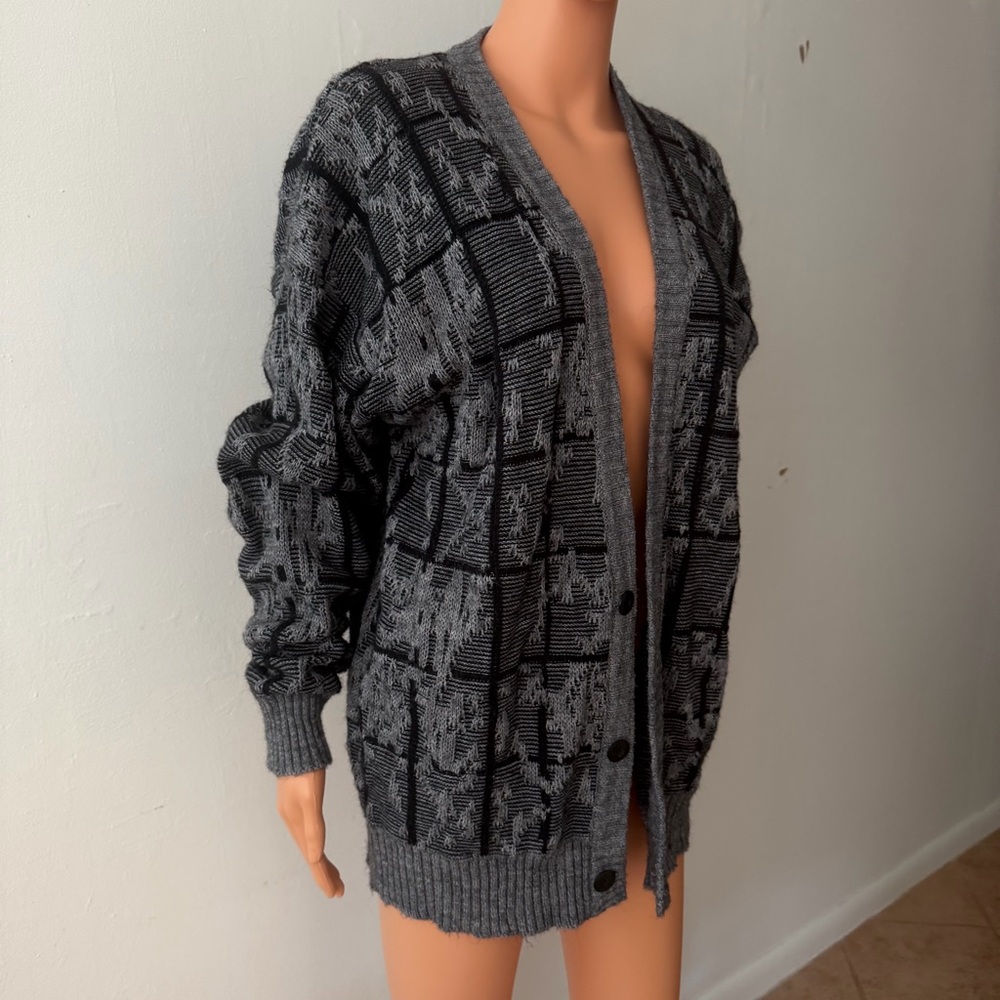 Vintage Method Gray Patterned Grandpa Sweater Woo… - image 3